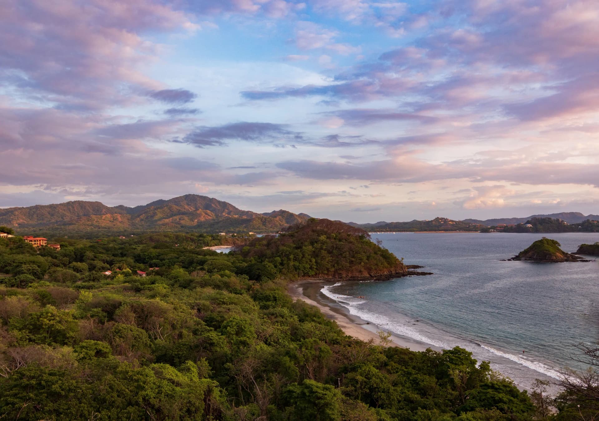 Sunset panorama over the beaches and hills of the Guanacaste Gold Coast, Costa Rica